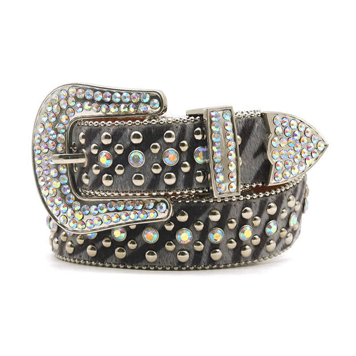 Unisex Unique Rhinestones Zebra Print Leather Belt - Zebra Print - 44 - image 0