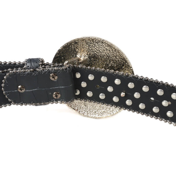 Unisex Large Round Bling Rhinstone Buckle Leather Belt - image 6
