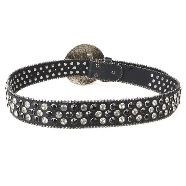 Unisex Large Round Bling Rhinstone Buckle Leather Belt - image 3
