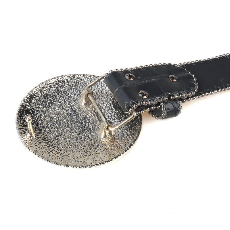 Unisex Large Round Bling Rhinstone Buckle Leather Belt - image 5