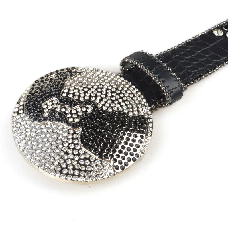 Unisex Large Round Bling Rhinstone Buckle Leather Belt - image 4