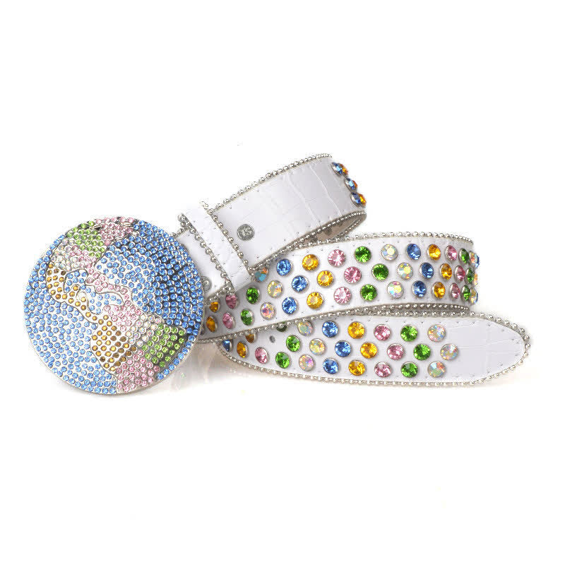 Unisex Large Round Bling Rhinstone Buckle Leather Belt - image 8