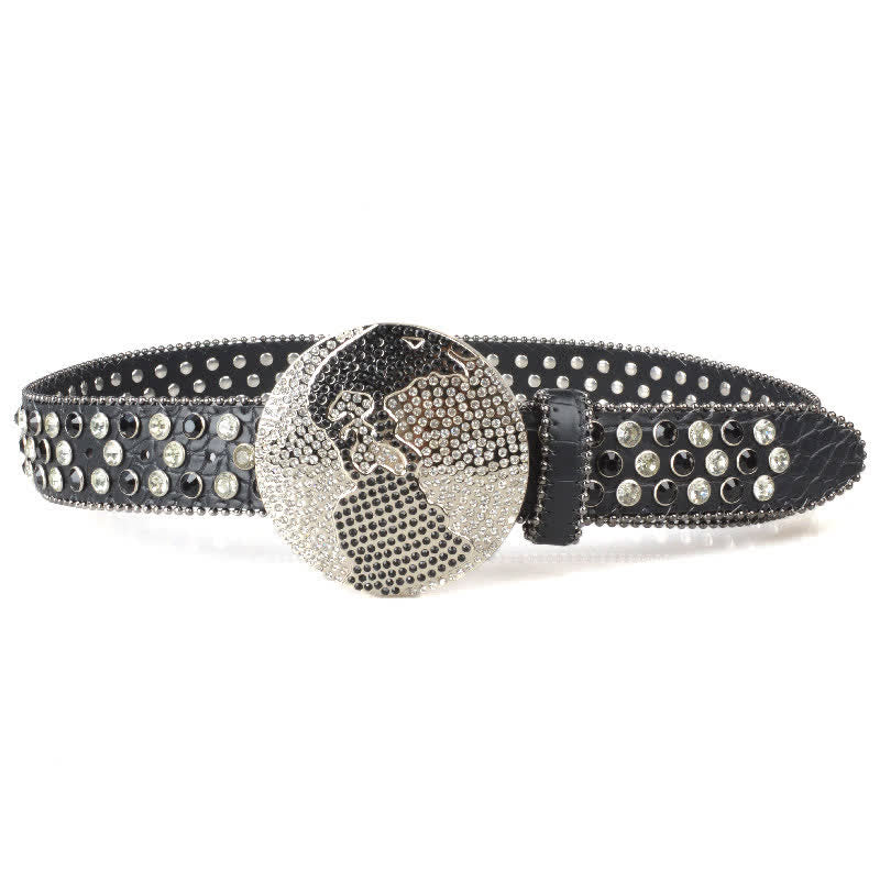 Unisex Large Round Bling Rhinstone Buckle Leather Belt - image 2