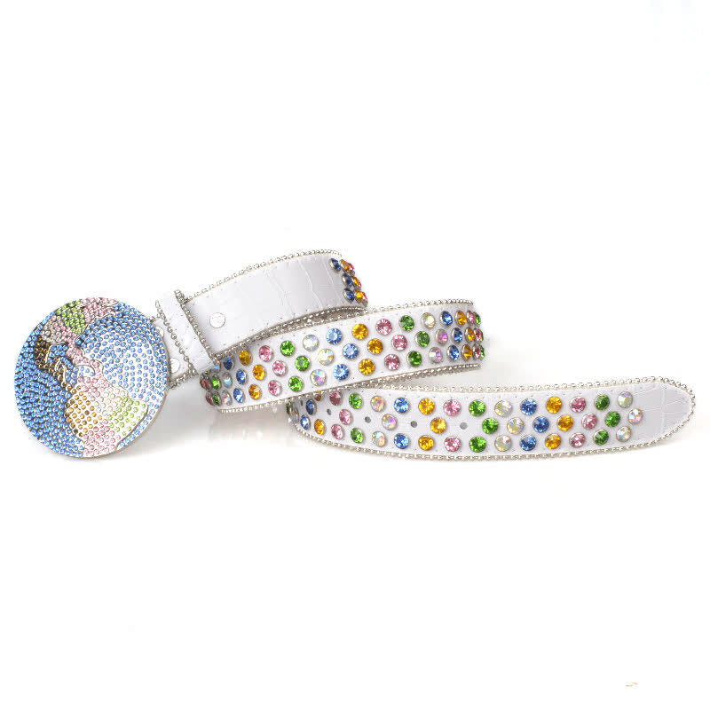 Unisex Large Round Bling Rhinstone Buckle Leather Belt - image 9