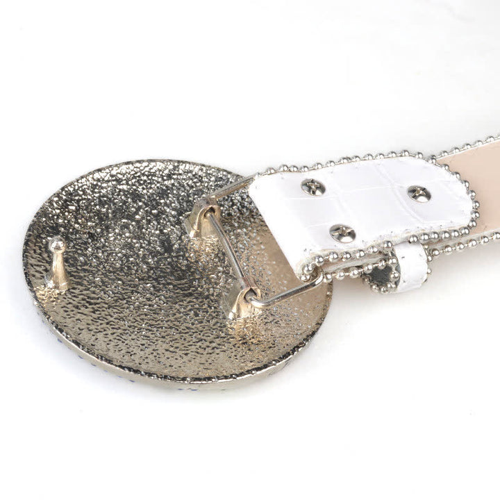 Unisex Large Round Bling Rhinstone Buckle Leather Belt - image 13
