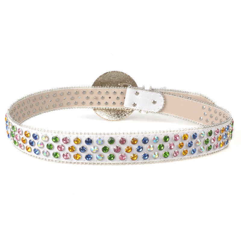Unisex Large Round Bling Rhinstone Buckle Leather Belt - image 11