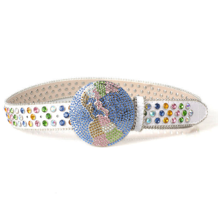 Unisex Large Round Bling Rhinstone Buckle Leather Belt - image 10