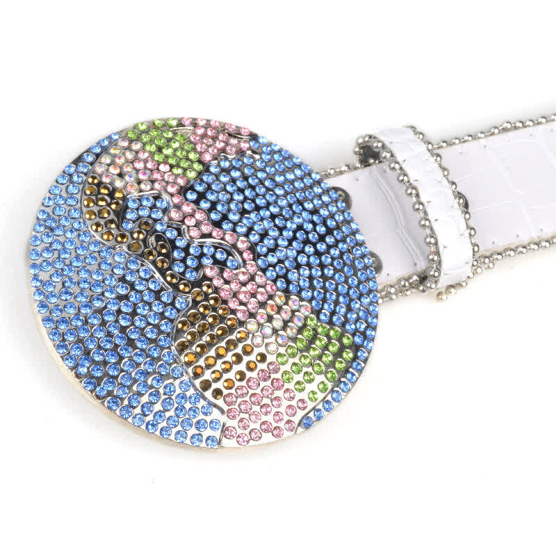 Unisex Large Round Bling Rhinstone Buckle Leather Belt - image 12