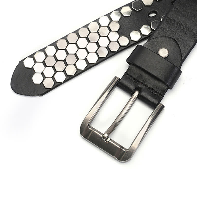 Unisex Hexagonal Rivet Studded Leather Belt - image 12