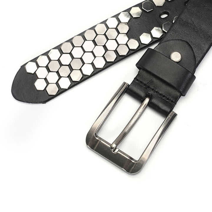Unisex Hexagonal Rivet Studded Leather Belt - image 12