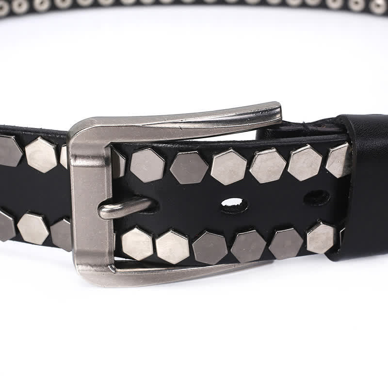 Unisex Hexagonal Rivet Studded Leather Belt - image 11