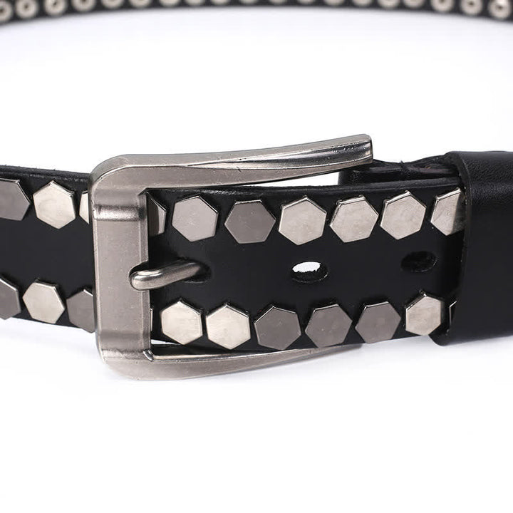 Unisex Hexagonal Rivet Studded Leather Belt - image 11