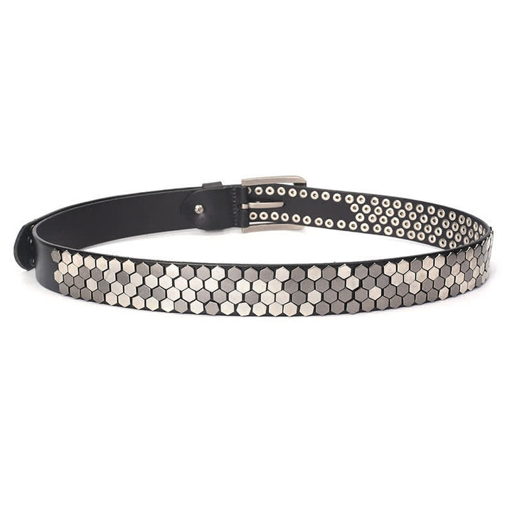 Unisex Hexagonal Rivet Studded Leather Belt - image 10