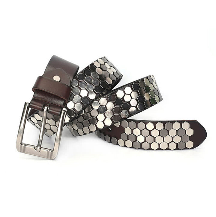 Unisex Hexagonal Rivet Studded Leather Belt - image 15