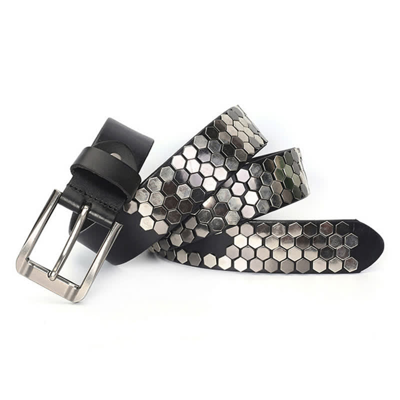 Unisex Hexagonal Rivet Studded Leather Belt - image 6