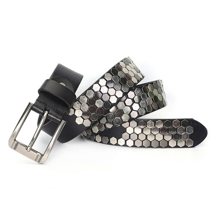 Unisex Hexagonal Rivet Studded Leather Belt - image 6