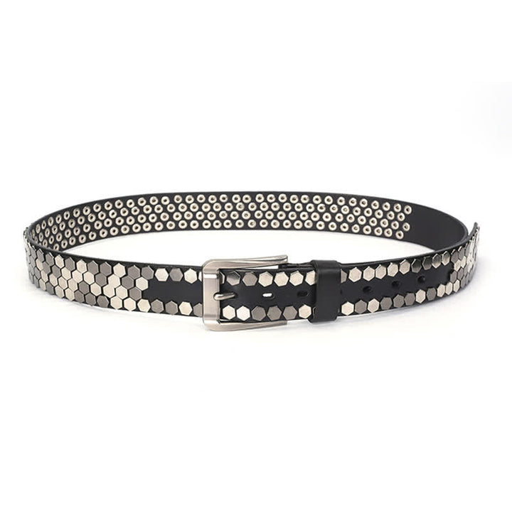 Unisex Hexagonal Rivet Studded Leather Belt - image 9