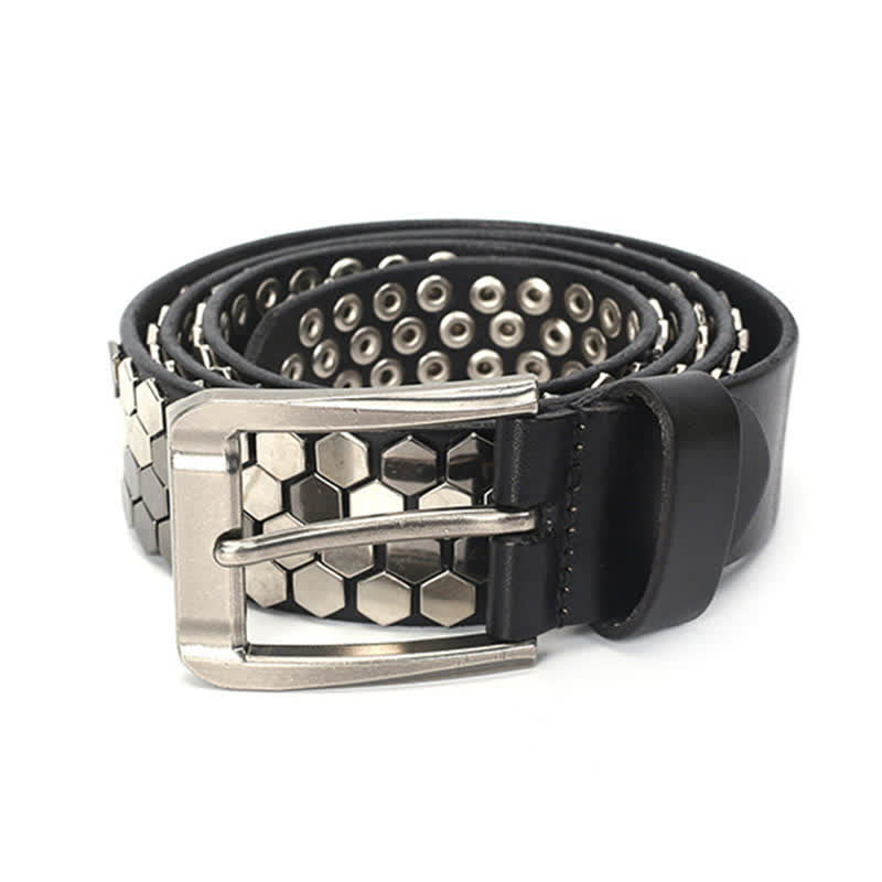 Unisex Hexagonal Rivet Studded Leather Belt - image 7