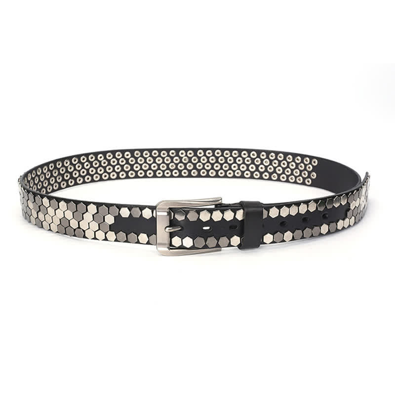 Unisex Hexagonal Rivet Studded Leather Belt - image 9