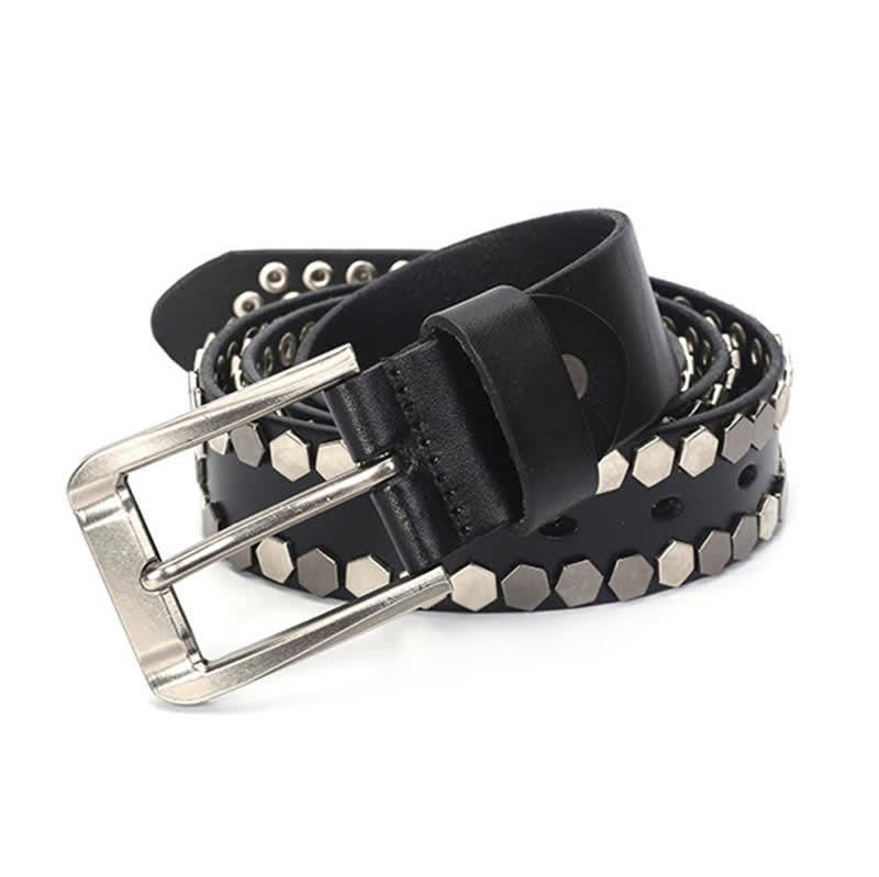 Unisex Hexagonal Rivet Studded Leather Belt - image 8