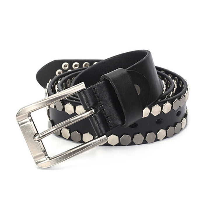 Unisex Hexagonal Rivet Studded Leather Belt - image 8