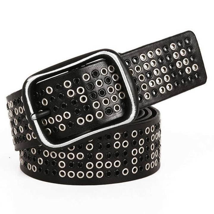 Unisex Studded Heavy Metal Cowboy Punk Leather Belt - Black - 44 - image 0
