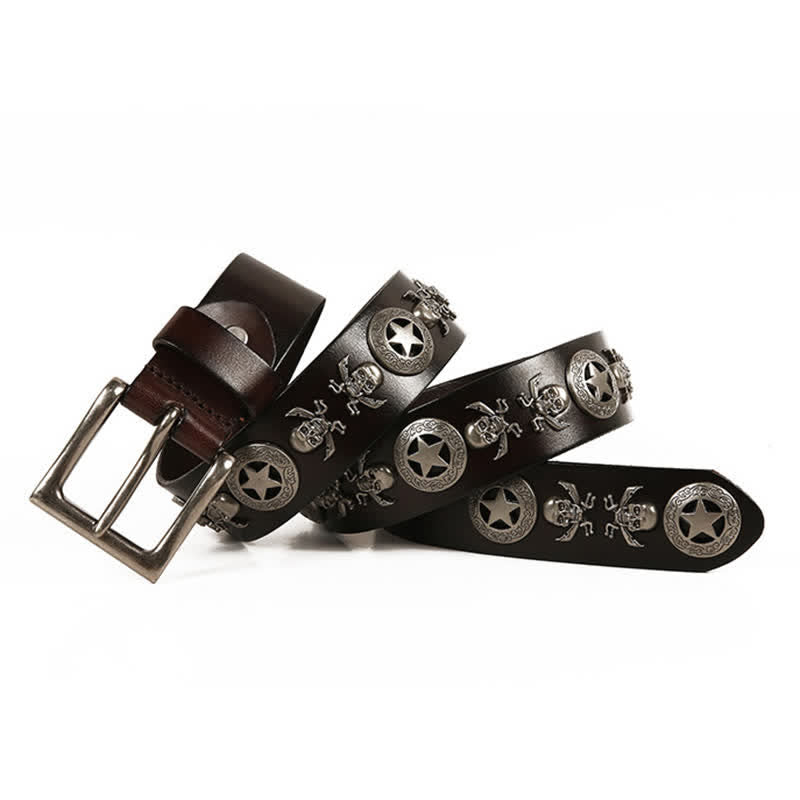Unisex Punk Style Skull Star Rivets Leather Belt - image 14