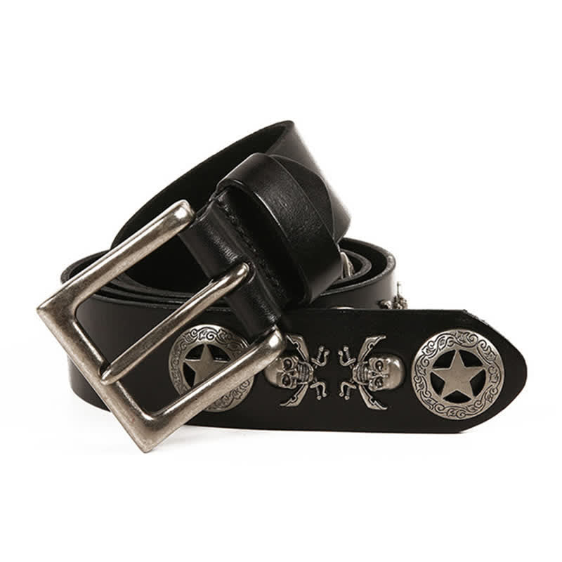 Unisex Punk Style Skull Star Rivets Leather Belt - image 1