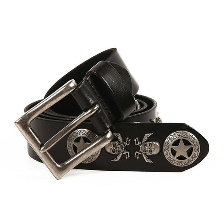 Unisex Punk Style Skull Star Rivets Leather Belt - image 1