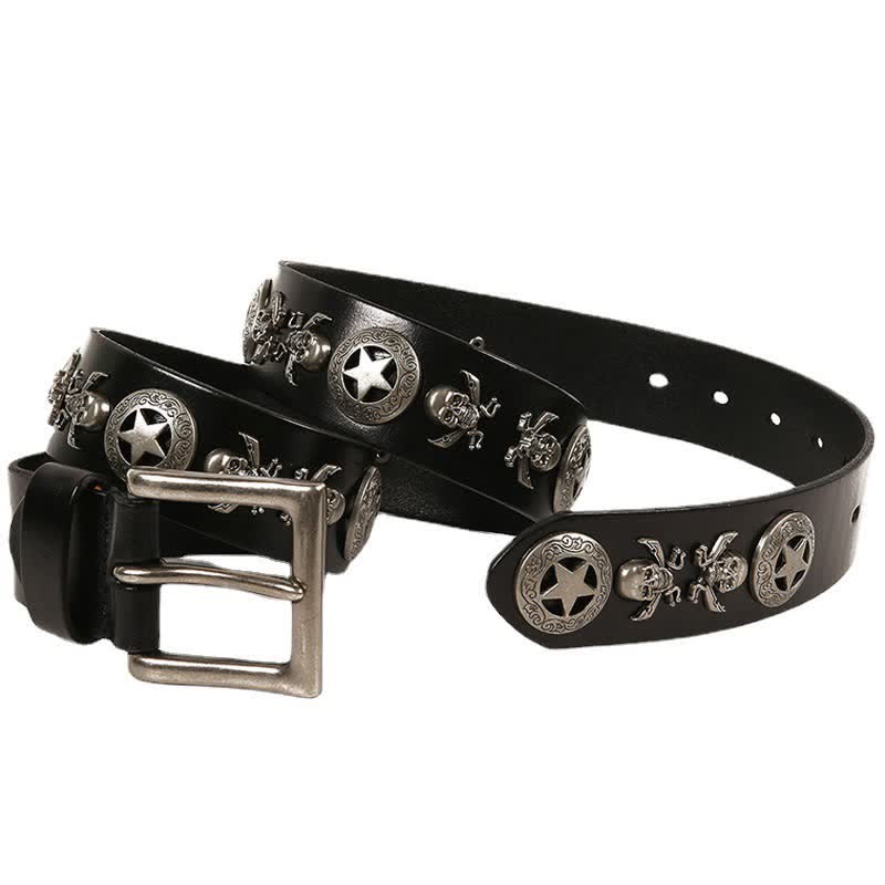 Unisex Punk Style Skull Star Rivets Leather Belt - image 2