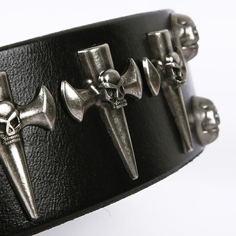 Unisex Skull Head Rivets Cross Studded Leather Belt - image 9