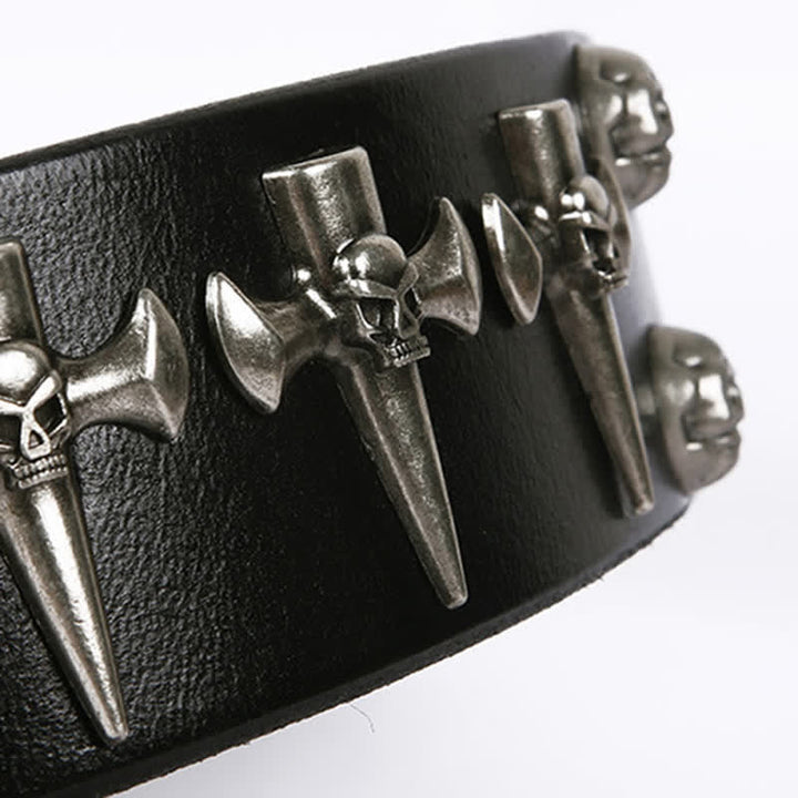 Unisex Skull Head Rivets Cross Studded Leather Belt - image 9