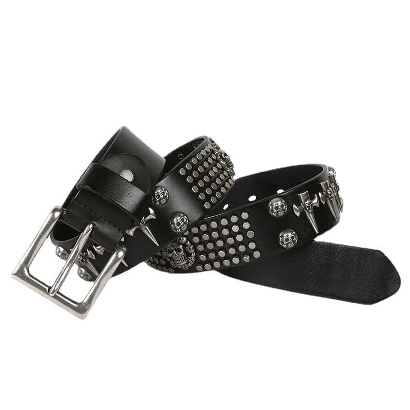 Unisex Skull Head Rivets Cross Studded Leather Belt - image 3
