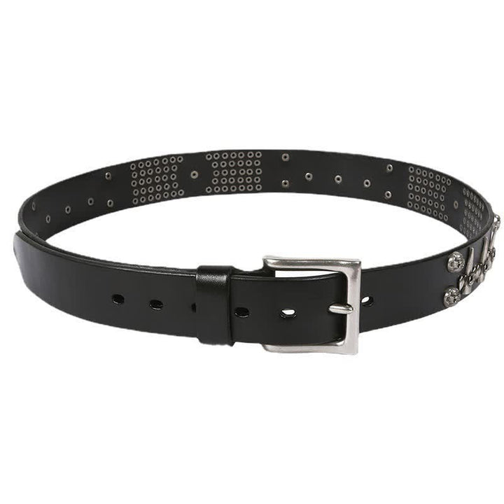 Unisex Skull Head Rivets Cross Studded Leather Belt - image 5