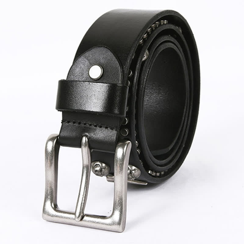 Unisex Skull Head Rivets Cross Studded Leather Belt - image 1