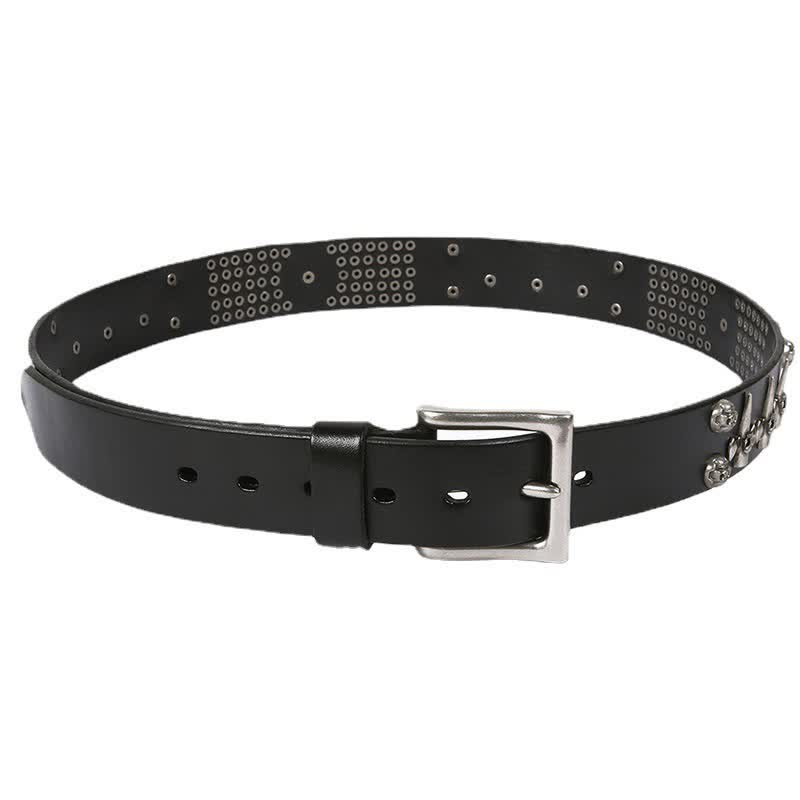 Unisex Skull Head Rivets Cross Studded Leather Belt - image 5