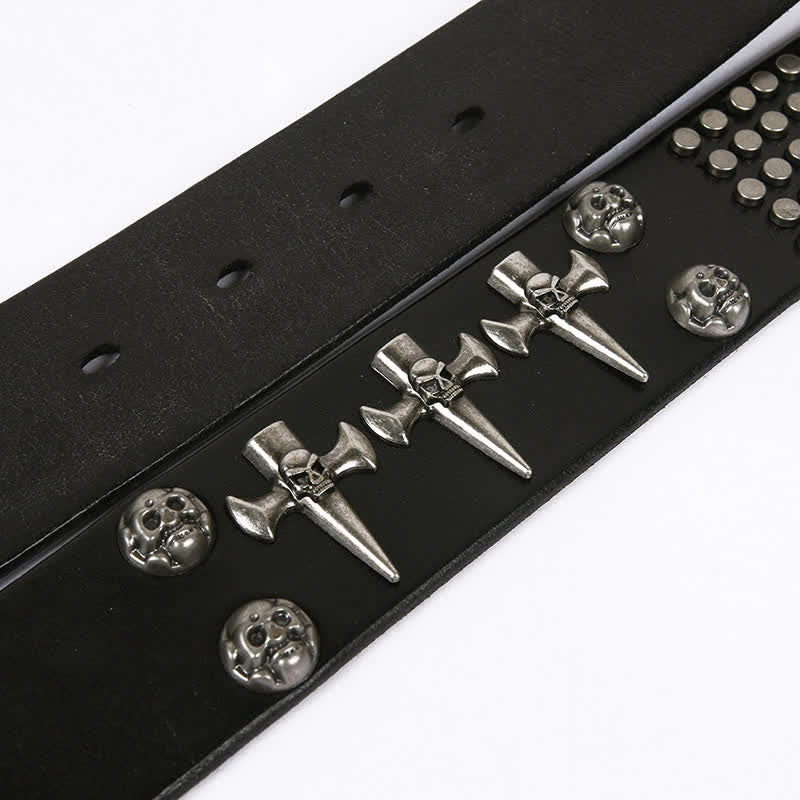 Unisex Skull Head Rivets Cross Studded Leather Belt - image 13