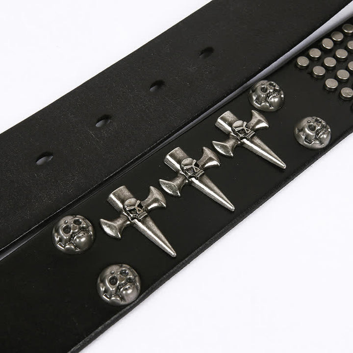 Unisex Skull Head Rivets Cross Studded Leather Belt - image 13