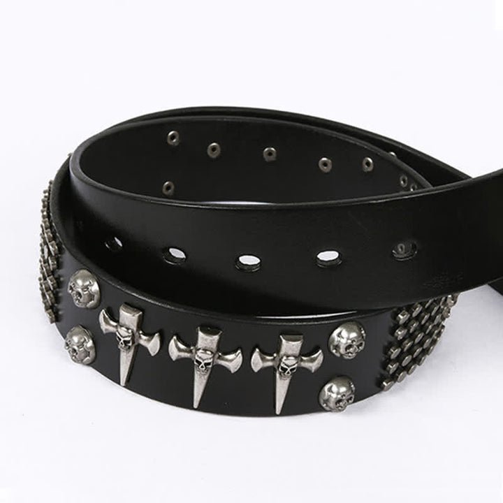 Unisex Skull Head Rivets Cross Studded Leather Belt - image 6