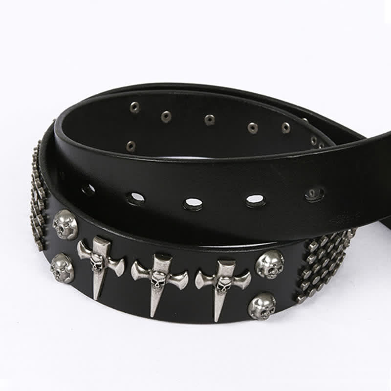 Unisex Skull Head Rivets Cross Studded Leather Belt - image 6