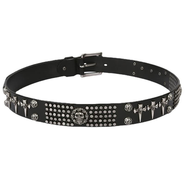 Unisex Skull Head Rivets Cross Studded Leather Belt - image 4