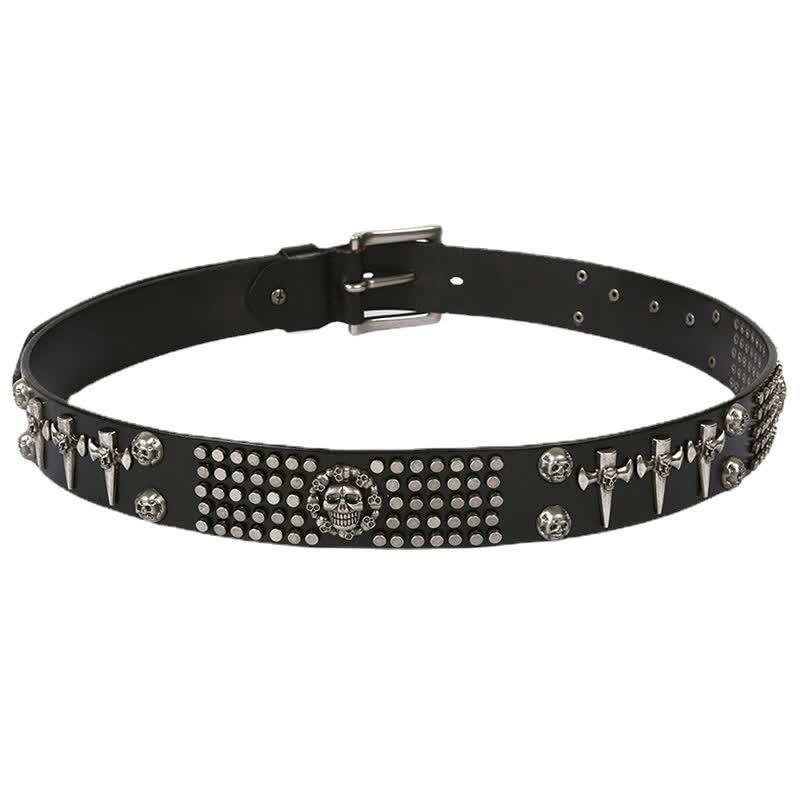 Unisex Skull Head Rivets Cross Studded Leather Belt - image 4