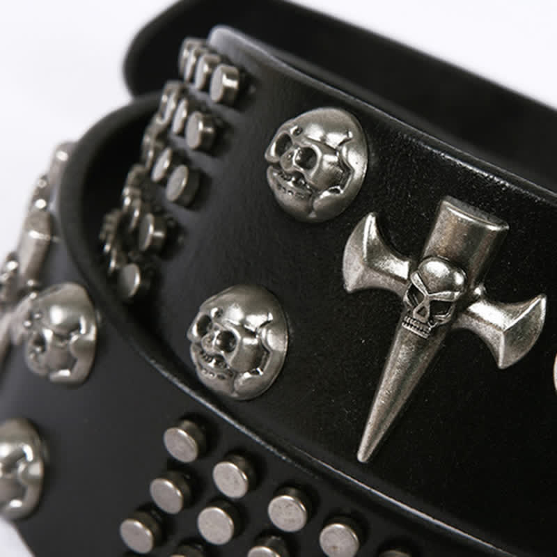 Unisex Skull Head Rivets Cross Studded Leather Belt - image 7