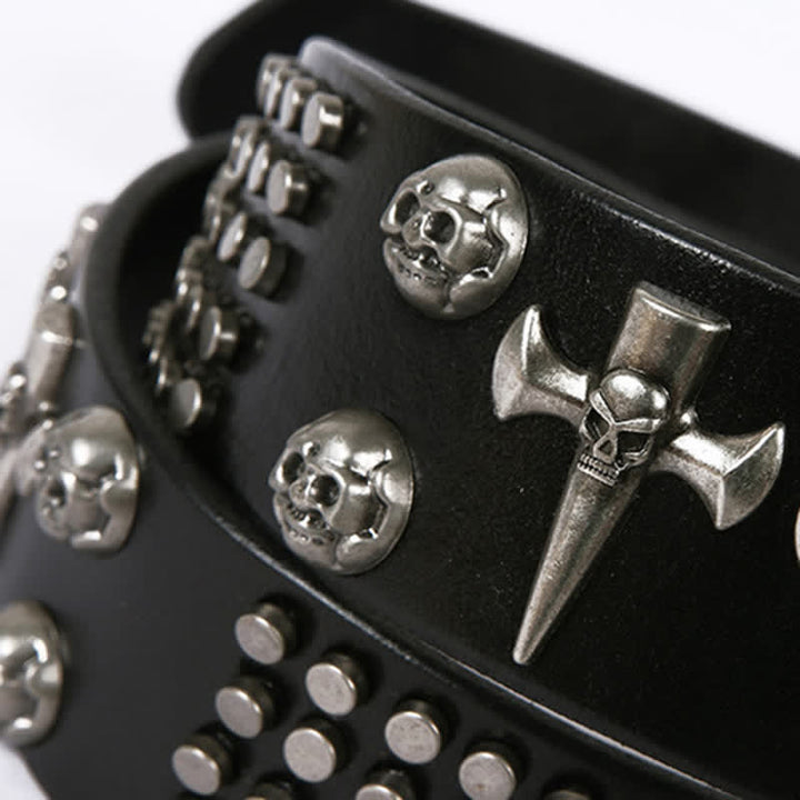 Unisex Skull Head Rivets Cross Studded Leather Belt - image 7
