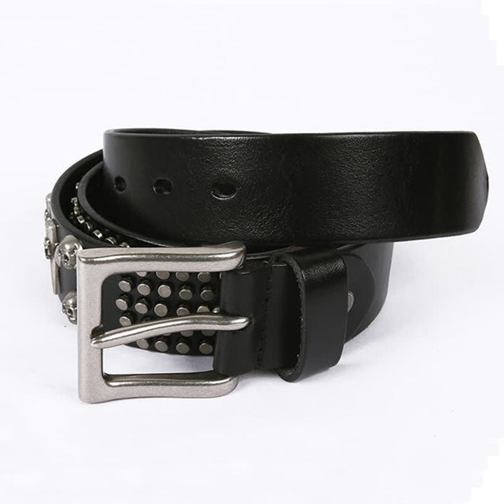 Unisex Skull Head Rivets Cross Studded Leather Belt - image 2