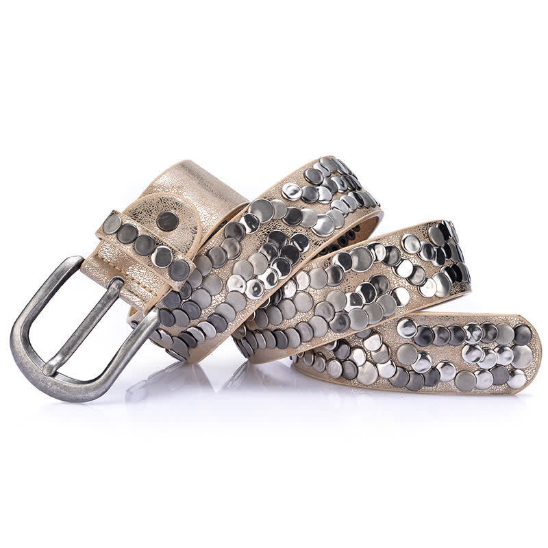 Women's Stylish Metal Plate Studded Leather Belt - Gold - 38 - image 8