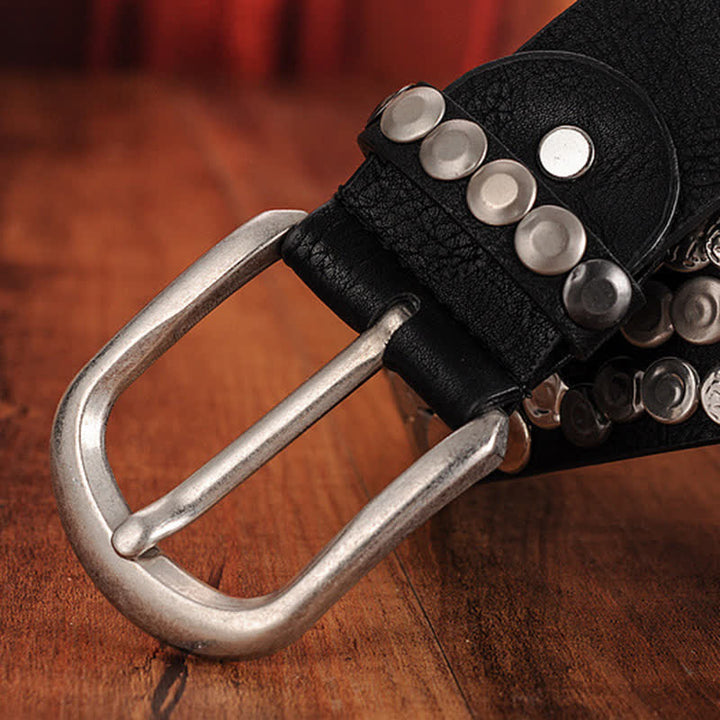 Women's Stylish Metal Plate Studded Leather Belt - image 3