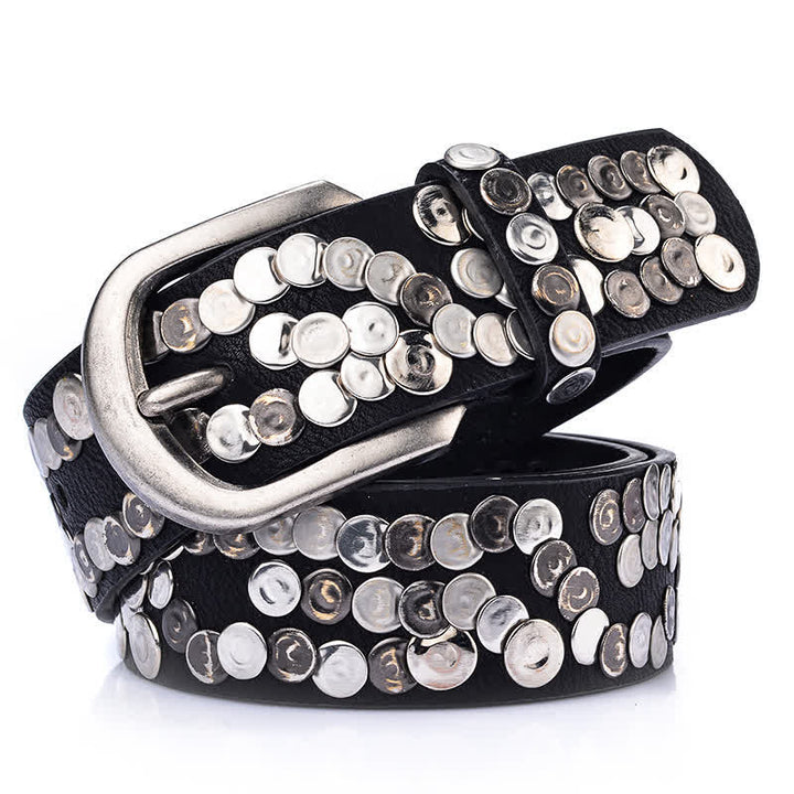 Women's Stylish Metal Plate Studded Leather Belt - Black - 38 - image 0