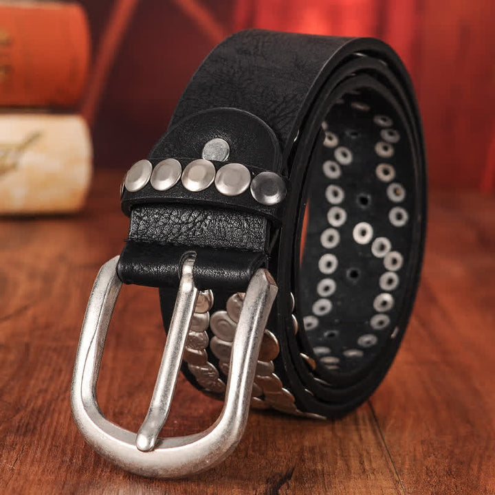 Women's Stylish Metal Plate Studded Leather Belt - image 1