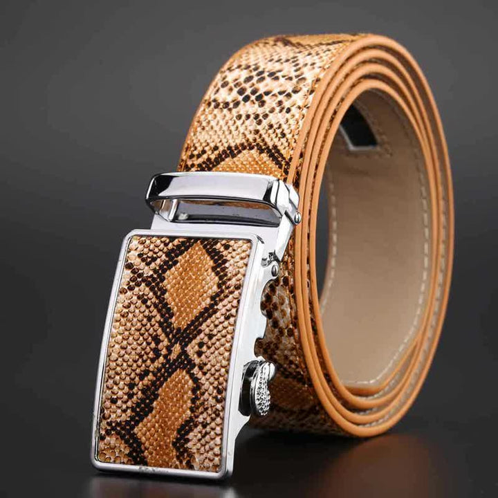 Men's Snakeskin Pattern Automatic Buckle Leather Belt - image 1